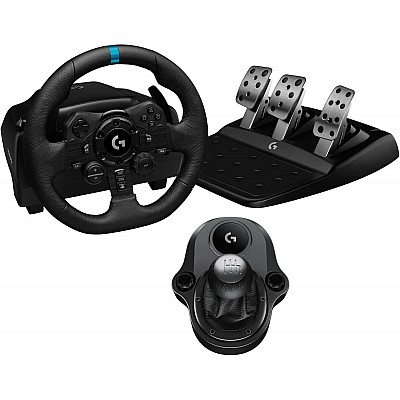 הגה מרוצים + דוושות + ידית הילוכים Logitech G923 לקונסולות Xbox Series X|S,Xbox One ו- PC הגה מרוצים + דוושות + ידית הילוכים Logitech G923 לקונסולות Xbox Series X|S,Xbox One ו- PC
