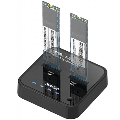 תחנת עגינה ושכפול לכוננים Maiwo K3016P Dual-bay USB3.2 Gen2 Type-C to NVMe M.2 SSD
