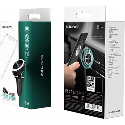מחזיק טלפון מגנטי Borofone BH6 Platinum – ליציאת אוויר (כסוף), סיבוב אוניברסלי