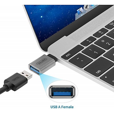 מתאם USB-C ל-USB-A 3.1 – זכר לנקבה (אלומיניום, אפור חלל) דגם Y-A025CGY מבית UNITEK