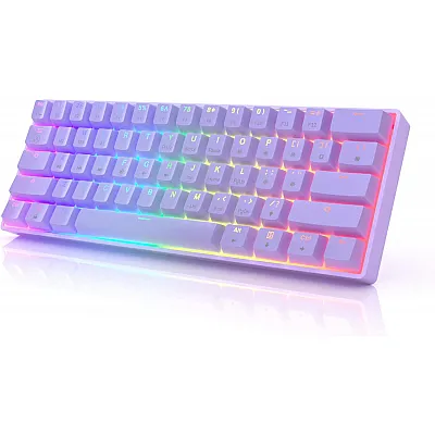 מקלדת גיימינג מכאנית חוטית מוקטנת 60% חברת HK GAMING דגם GK61 הסוויצ'ים צהובים בצבע לבן