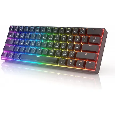 מקלדת גיימינג מכאנית חוטית מוקטנת 60% חברת HK GAMING דגם GK61 הסוויצ'ים צהובים בצבע שחור