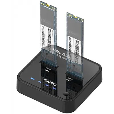 תחנת עגינה ושכפול לכוננים Maiwo K3016P Dual-bay USB3.2 Gen2 Type-C to NVMe M.2 SSD
